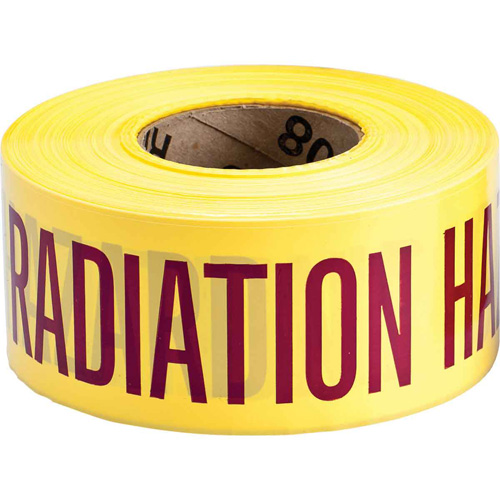 Barricade Tape, English, 3" W x 200' L, 3 mils, Magenta on Yellow NTL Industrial