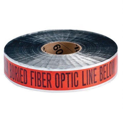 Ruban d'avertissement de danger souterrain Fiber Optic Line Identoline, 2" la x 1000' lo, Noir/orange NTL Industrial