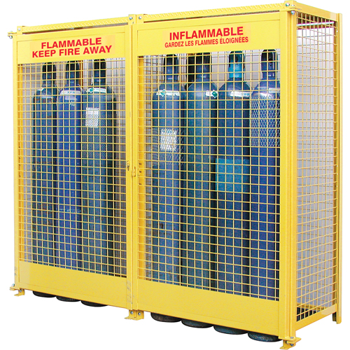 Gas Cylinder Cabinets, 20 Cylinder Capacity, 88" W x 30" D x 74" H, Yellow NTL Industrial