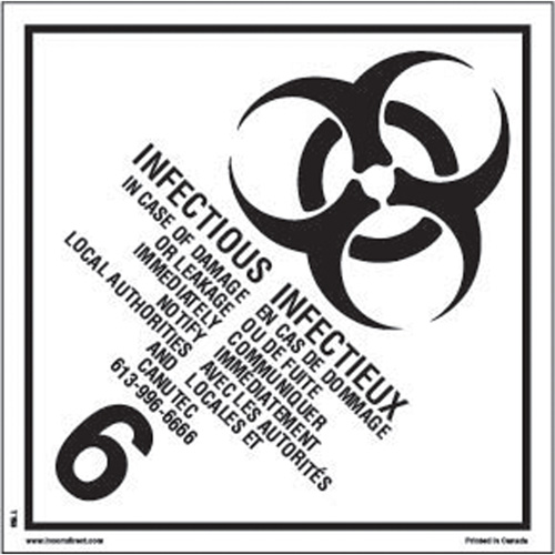 TDG Shipping Labels, Class 6.2, Infectious Substances, Paper NTL Industrial