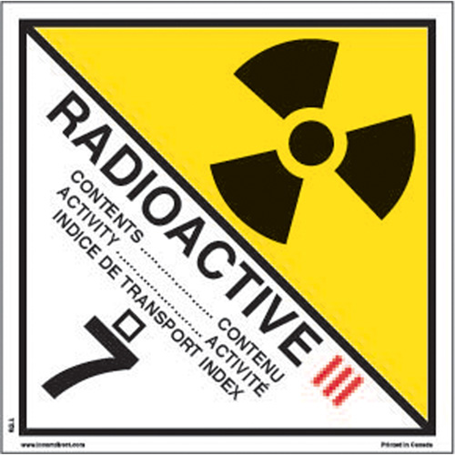TDG Shipping Labels, Class 7, Radioactive III, Paper NTL Industrial
