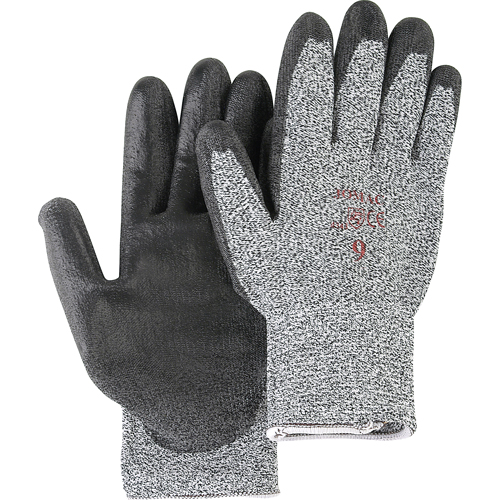 Salt & Pepper Knit Gloves With Black Palm Coating, Size Small/7, Polyurethane Coated, HPPE Shell, ANSI/ISEA 105 Level 2 NTL Industrial