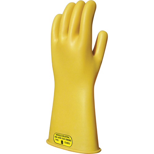 Yellow Natural Rubber Insulating Gloves, ASTM Class 2, Size 8, 14" L NTL Industrial