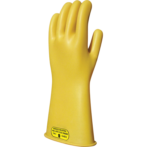 Yellow Natural Rubber Insulating Gloves, ASTM Class 2, Size 8, 16" L NTL Industrial