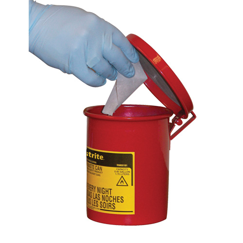 Mini bidons pour d&eacute;chets huileux pour dessus d'&eacute;tabli, Homologu&eacute; FM, 0,45 gal. US, Rouge NTL Industrial