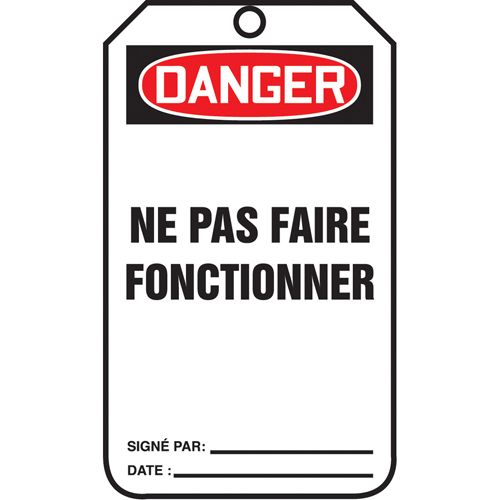 &eacute;tiquettes de verrouillage, Papier cartonn&eacute;, 3-1/8" la x 5-7/8" h, Français NTL Industrial