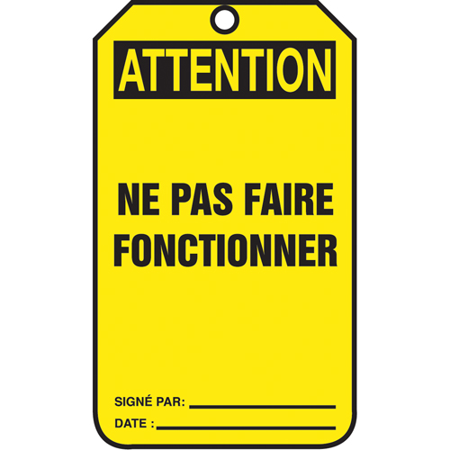 &eacute;tiquettes de verrouillage, Papier cartonn&eacute;, 3-1/8" la x 5-7/8" h, Français NTL Industrial