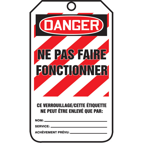 &eacute;tiquettes de verrouillage, Papier cartonn&eacute;, 3-1/8" la x 5-7/8" h, Français NTL Industrial