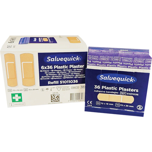 Syst&egrave;mes de distribution de bandages Salvequick - recharges st&eacute;riles, Rectangulaire/carr&eacute;e, Plastique, St&eacute;rile NTL Industrial