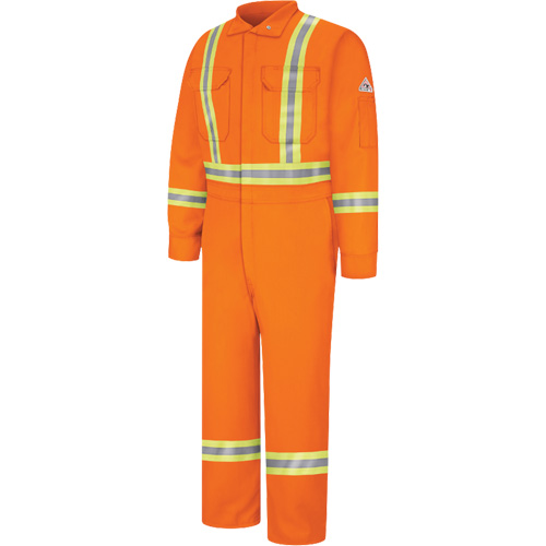 Flame-Resistant Coveralls with Reflective Trim, Size 38, Orange, 12.2 cal/cm² NTL Industrial