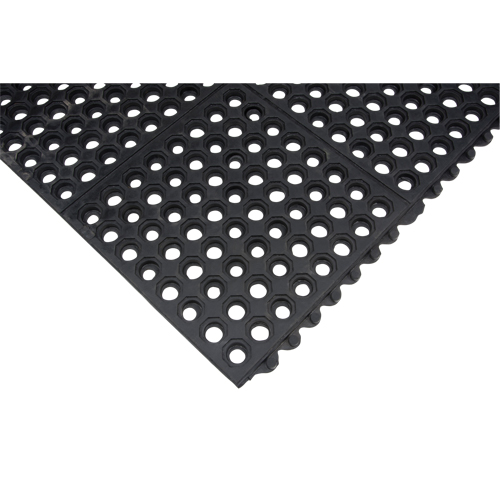 Anti-Fatigue Link Matting, Honeycomb, 3' x 3' x 1/2", Black, Natural Rubber NTL Industrial