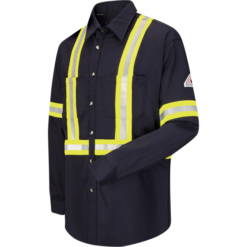 Chemise de travail avec bordure r&eacute;fl&eacute;chissante, Coton/nylon, Petit, Bleu marin NTL Industrial