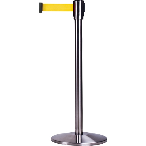 Barri&egrave;res sur pieds pour le contr&ocirc;le des foules, Acier, 35" h, Ruban Jaune, Longueur du ruban 12' NTL Industrial