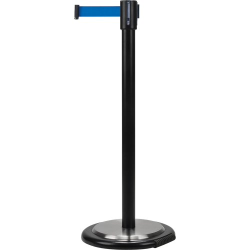 Barri&egrave;res sur pieds pour le contr&ocirc;le des foules, Acier, 35" h, Ruban Bleu, Longueur du ruban 7' NTL Industrial