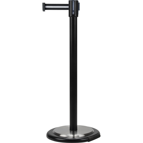 Barri&egrave;res sur pieds pour le contr&ocirc;le des foules, Acier, 35" h, Ruban Noir/Blanc, Longueur du ruban 7' NTL Industrial