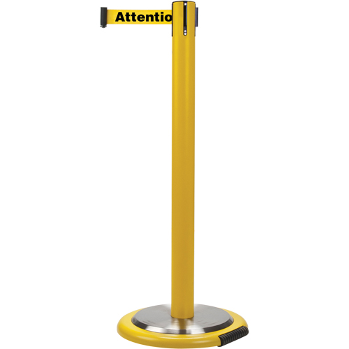 Free-Standing Crowd Control Barrier, Steel, 35" H, Yellow Tape, 7' Tape Length NTL Industrial