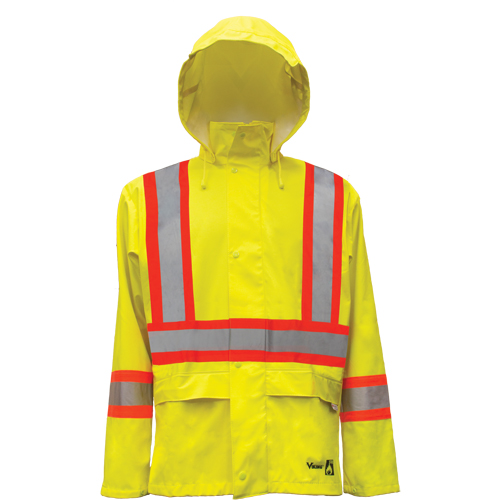 Hi-Vis FR/PU Safety Rain Jackets, Small, High Visibility Lime-Yellow NTL Industrial