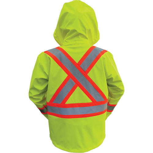 Hi-Vis FR/PU Safety Rain Jackets, Small, High Visibility Lime-Yellow NTL Industrial