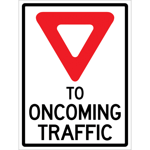 Enseigne enroulable de circulation  Yield to Oncoming Traffic , 36" x 48", Vinyle, Anglais avec pictogramme NTL Industrial