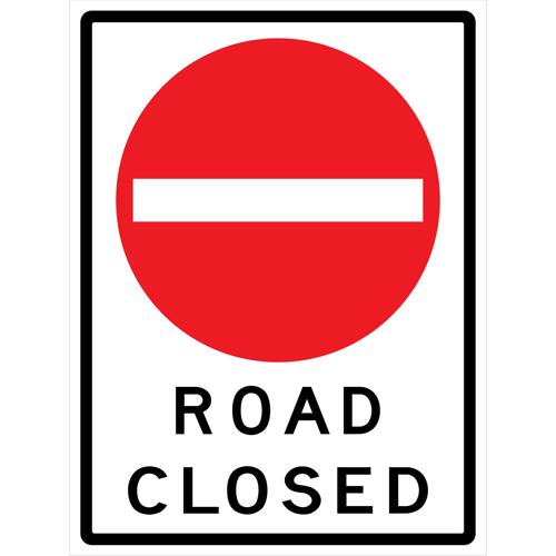 Enseigne enroulable de circulation  Road Closed , 36" x 48", Vinyle, Anglais avec pictogramme NTL Industrial