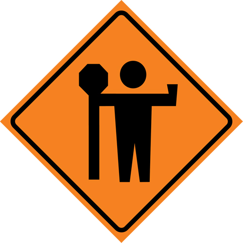 Flagman Roll-Up Sign Traffic Sign, 29-1/2" x 29-1/2", Vinyl, Pictogram NTL Industrial