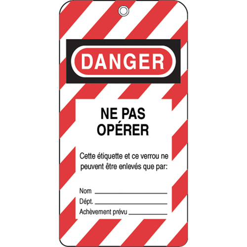&eacute;tiquettes de verrouillage, Plastique, 3" la x 5-3/4" h, Français NTL Industrial