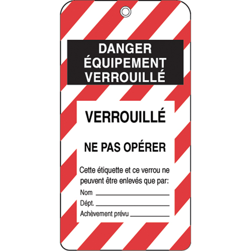&eacute;tiquettes de verrouillage, Plastique, 3" la x 5-3/4" h, Français NTL Industrial
