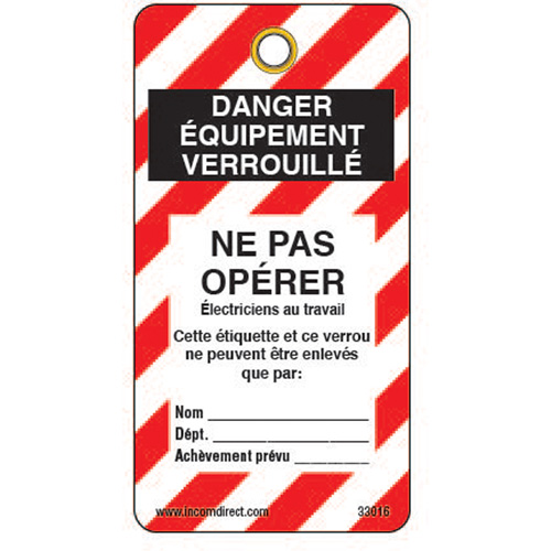 &eacute;tiquettes de verrouillage, Plastique, 3" la x 5-3/4" h, Français NTL Industrial