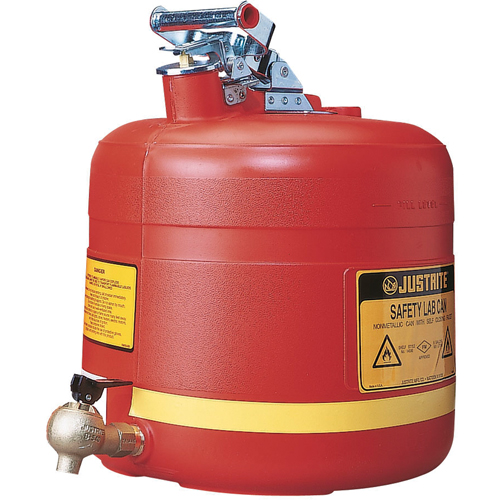 Bidon avec robinet s&eacute;curitaires pour laboratoires, Type I, Acier, 5 gal. US, Rouge, Homologu&eacute; FM NTL Industrial