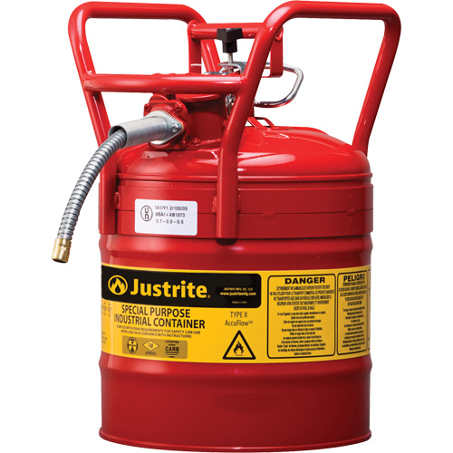 Bidons s&eacute;curitaires D.O.T. de AccuFlow, Type II, Acier, 5 gal. US, Rouge, Homologu&eacute; FM NTL Industrial