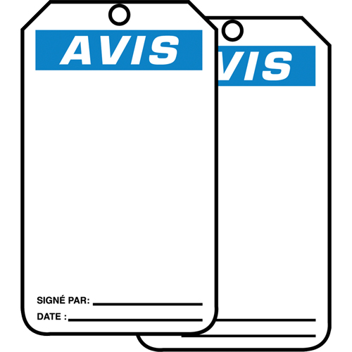 &eacute;tiquettes de s&eacute;curit&eacute; en français - &eacute;tiquettes avec ent&ecirc;ge vierge, Papier cartonn&eacute;, 3-1/8" la x 5-7/8" h, Français NTL Industrial