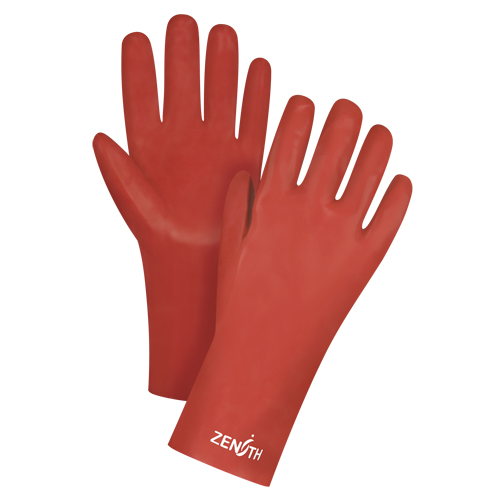 Gants rouges &agrave; fini doux r&eacute;sistants aux produits chimiques, Taille 9, 12" lo, PVC, Doublure en Interlock, 47-mil NTL Industrial