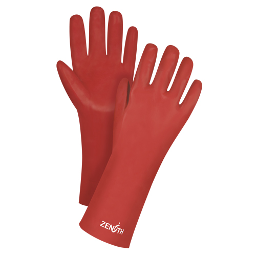 Gants rouges &agrave; fini doux r&eacute;sistants aux produits chimiques, Taille 9, 14" lo, PVC, Doublure en Interlock, 47-mil NTL Industrial