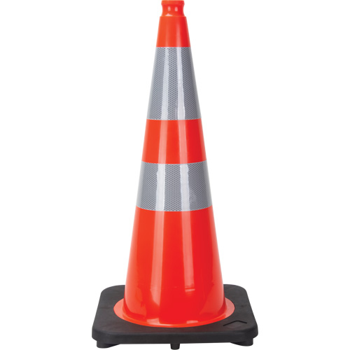 C&ocirc;ne de signalisation, 28", Orange, Bande(s) r&eacute;fl&eacute;chissante(s) 4" & 6" NTL Industrial