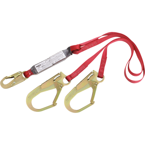 PRO Shock Absorbing Lanyards, 6', Rebar Hook Center, Snap Hook Leg Ends, Polyester NTL Industrial