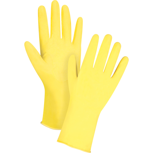 Premium Canary Yellow Chemical-Resistant Gloves, Size Small/7, 12" L, Rubber Latex, Flock-Lined Inner Lining, 15-mil NTL Industrial