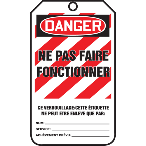&eacute;tiquettes de verrouillage, Plastique, 3-3/8" la x 5-5/8" h, Français NTL Industrial