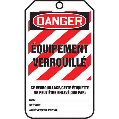 &eacute;tiquettes de verrouillage, Papier cartonn&eacute;, 3-3/8" la x 5-7/8" h, Français NTL Industrial