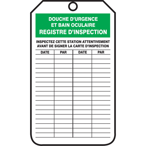 &eacute;tiquettes de s&eacute;curit&eacute; d'inspection et de contr&ocirc;le de l'&eacute;tat de l'&eacute;quipement, Plastique, 3-1/8" la x 5-7/8" h, Français NTL Industrial