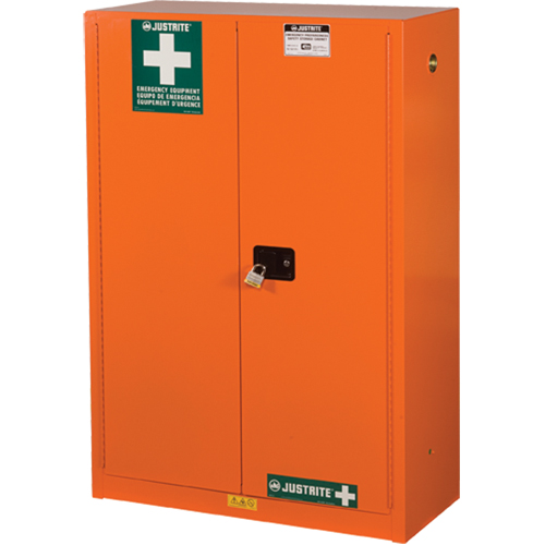 Armoires de rangement pour pr&eacute;paration aux situations d'urgence, Acier, 4 Tablettes, 65" h x 43" la x 18" P, Orange NTL Industrial