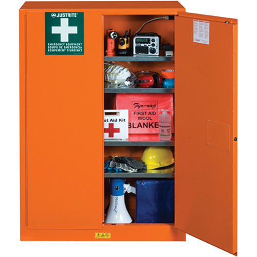 Emergency Preparedness Storage Cabinets, Steel, 4 Shelves, 65" H x 43" W x 18" D, Orange NTL Industrial
