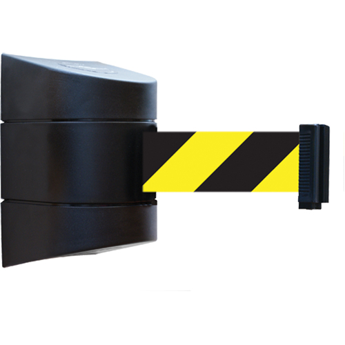 Tensabarrier&reg; Wall Mounted Units, Plastic, Magnetic Mount, 15', Black and Yellow Tape NTL Industrial