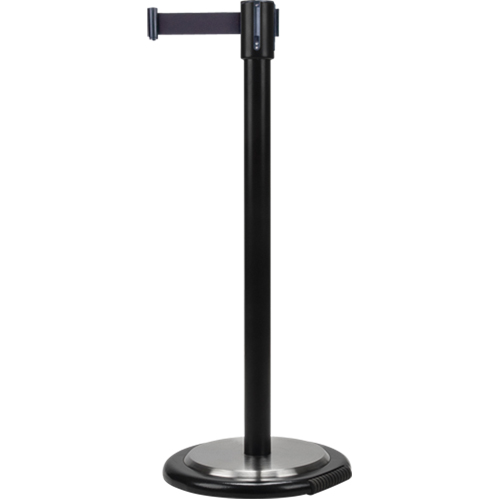 Barri&egrave;res sur pieds pour le contr&ocirc;le des foules, Acier, 35" h, Ruban Noir, Longueur du ruban 12' NTL Industrial