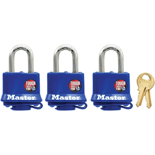 Weather-Resistant Padlock, Blue, Keyed Alike, Laminated Steel, 1-9/16" Width NTL Industrial