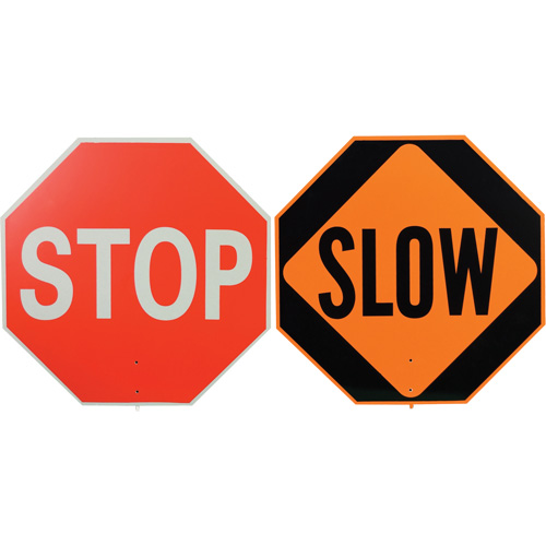 Double-Sided "Stop/Slow" Traffic Control Sign, Plastic, Bolt-On NTL Industrial