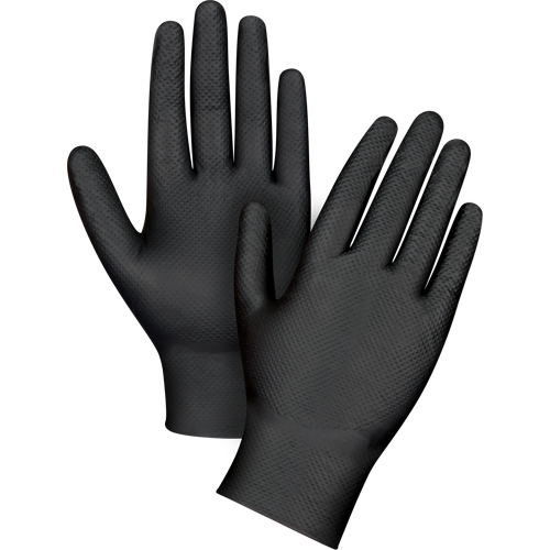 Gants d'examen de poids lourd &agrave; prise tactile, Moyen, Nitrile, 8 mils, Sans poudre, Noir NTL Industrial