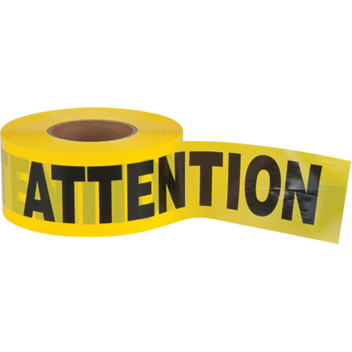 "Attention" Barricade Tape, Bilingual, 3" W x 1000' L, 1.5 mils, Black on Yellow NTL Industrial