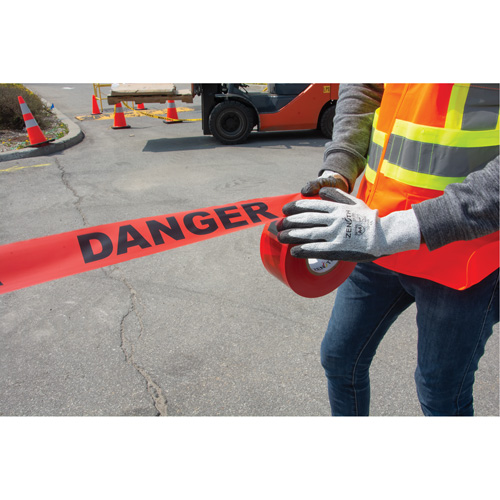 "Danger" Barricade Tape, Bilingual, 3" W x 1000' L, 1.5 mils, Black on Red NTL Industrial