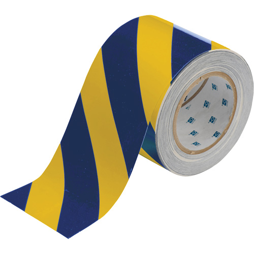 Ruban de marquage pour planchers ToughStripe, 4" x 100', Polyester, Bleu et jaune NTL Industrial