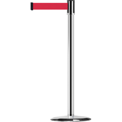 Slimline TensaBarrier&reg; Barrier Post, Steel, 38" H, Red Tape, 7.5' Tape Length NTL Industrial